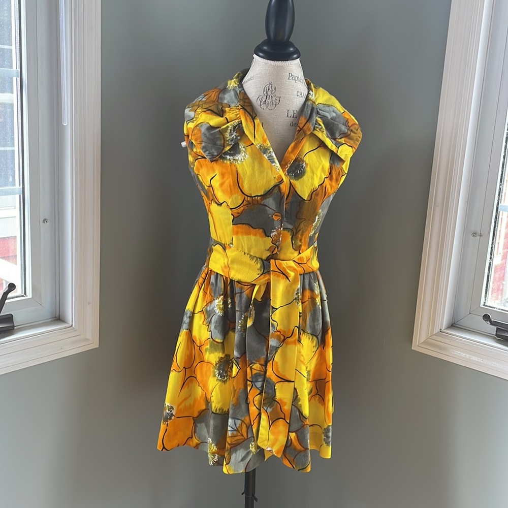 Evelyn Margolis 60’s vintage bark cloth Hawaiian dopamine dress EUC size small - Picture 2 of 12